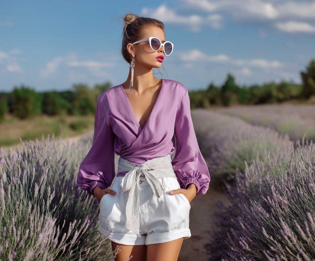 Lavender Blouse and Tailored Shorts