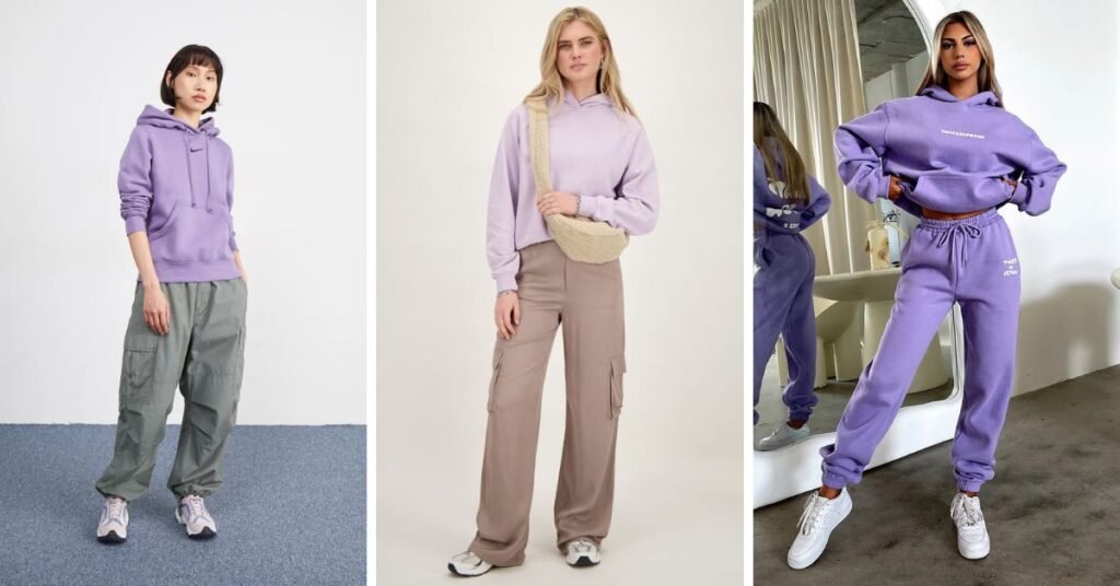 Lilac Hoodie and Cargo Pants