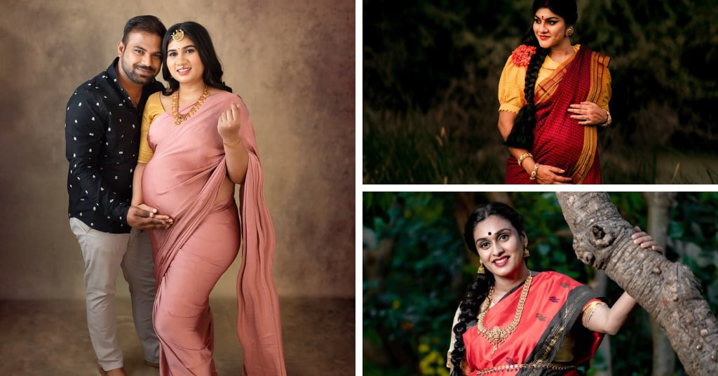 maternity photoshoot in saree