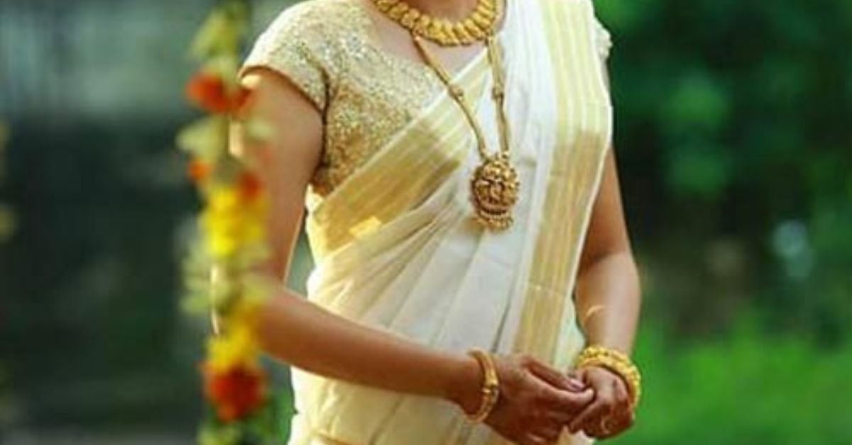 Kerala Saree with Golden Blouse