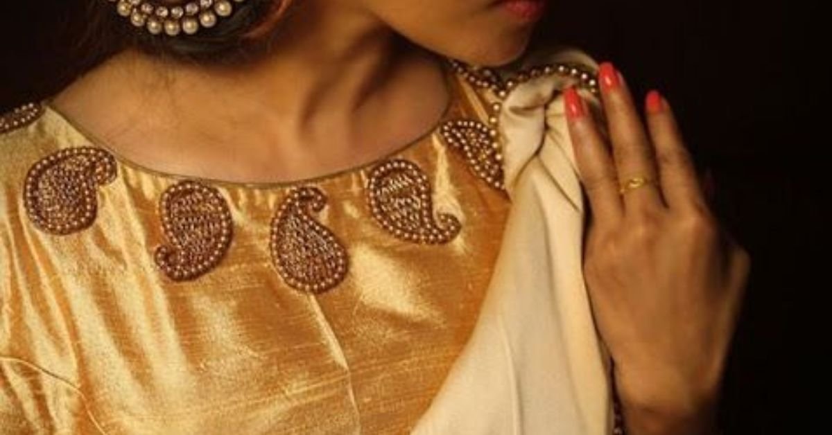 Kerala Saree with Golden Blouse