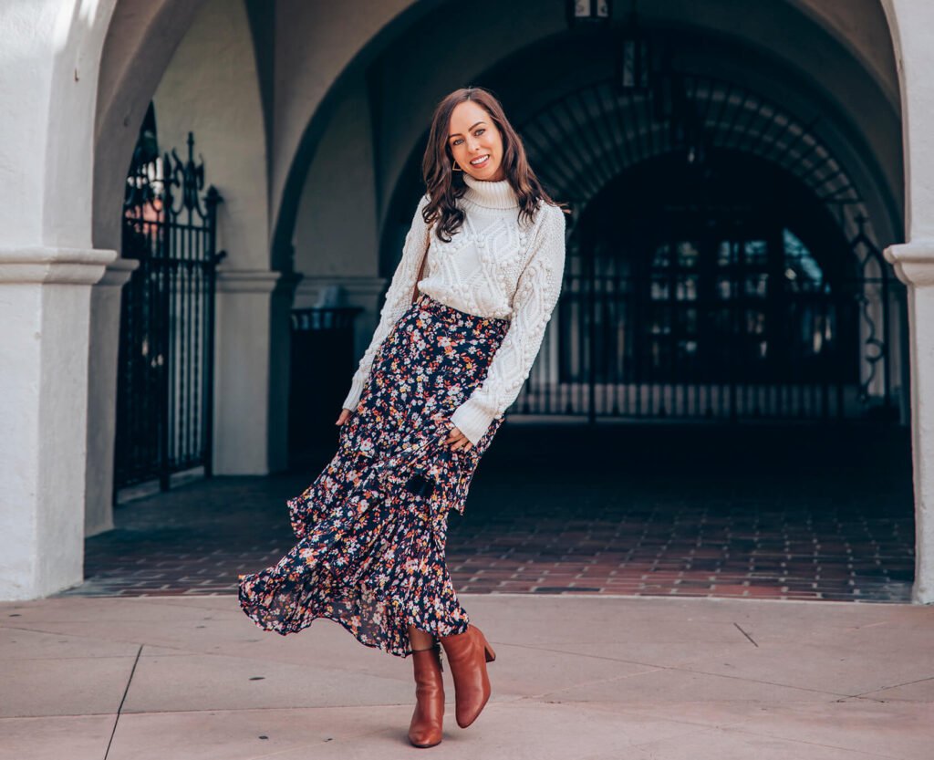 Turtleneck Sweaters with Midi Skirts