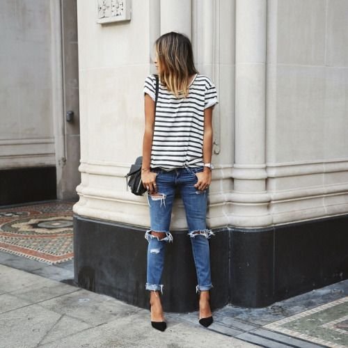 Striped T-Shirt with Blue Jeans
