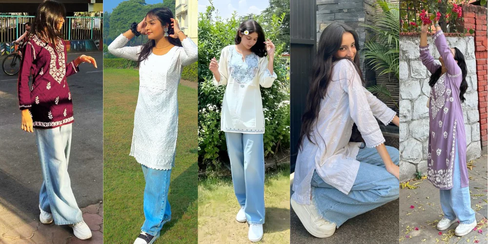 Kurti with Ripped Jeans