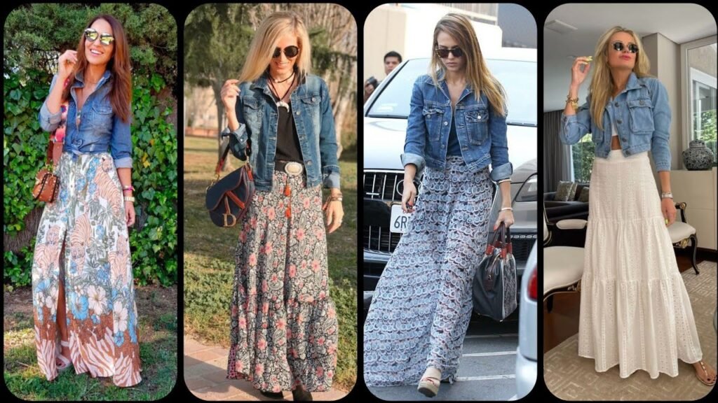 Floral Maxi Skirt with Denim Jacket