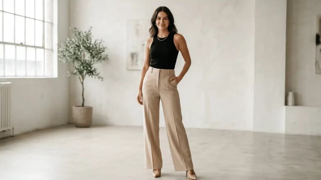 Wide-Leg Trousers with Fitted Tank Top