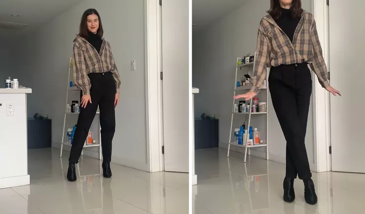 Plaid Shirt with Black Leggings